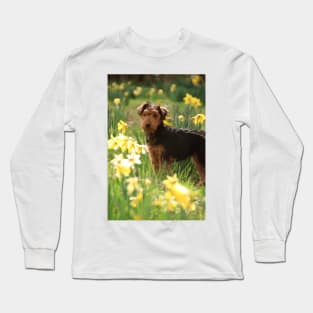 Welsh Terrier puppy amongst daffodils Long Sleeve T-Shirt